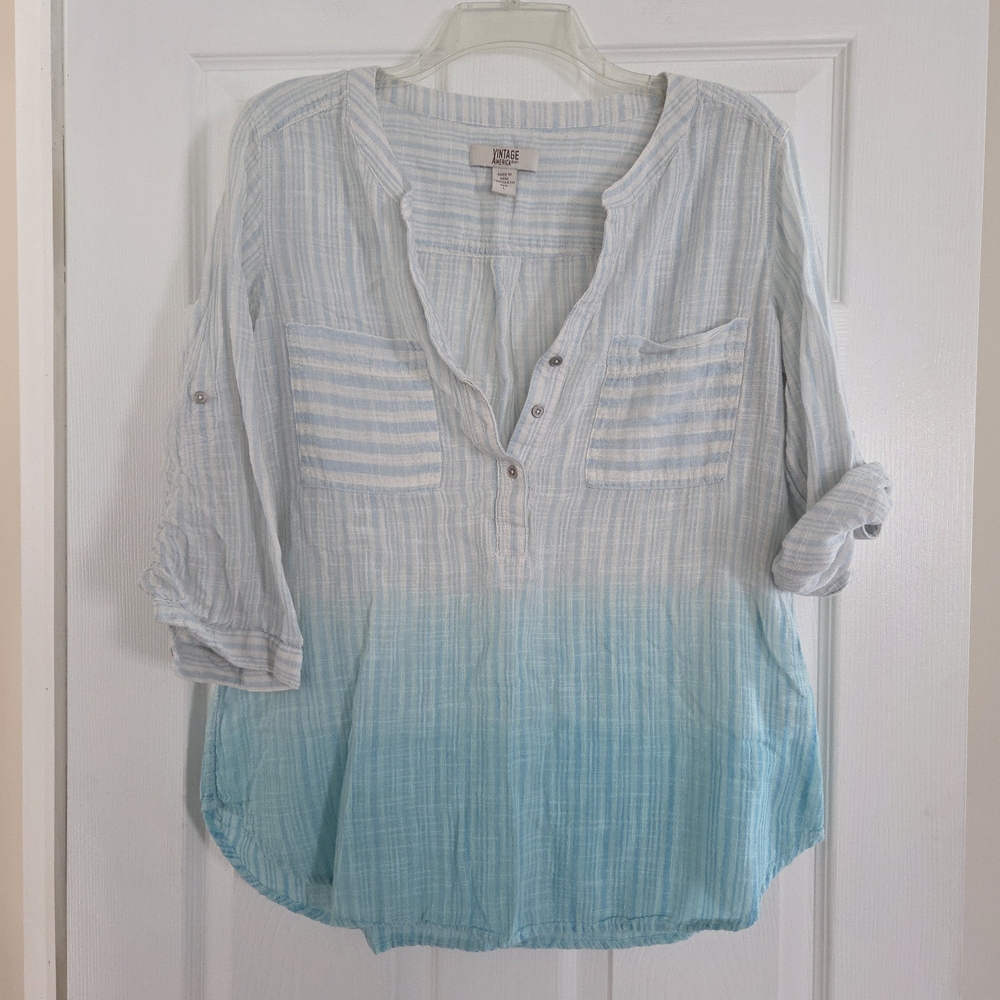 Vintage America Blues Light Blue Ombre Blouse Large
